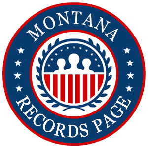 A red, white, and blue round logo with the words Montana Records Page